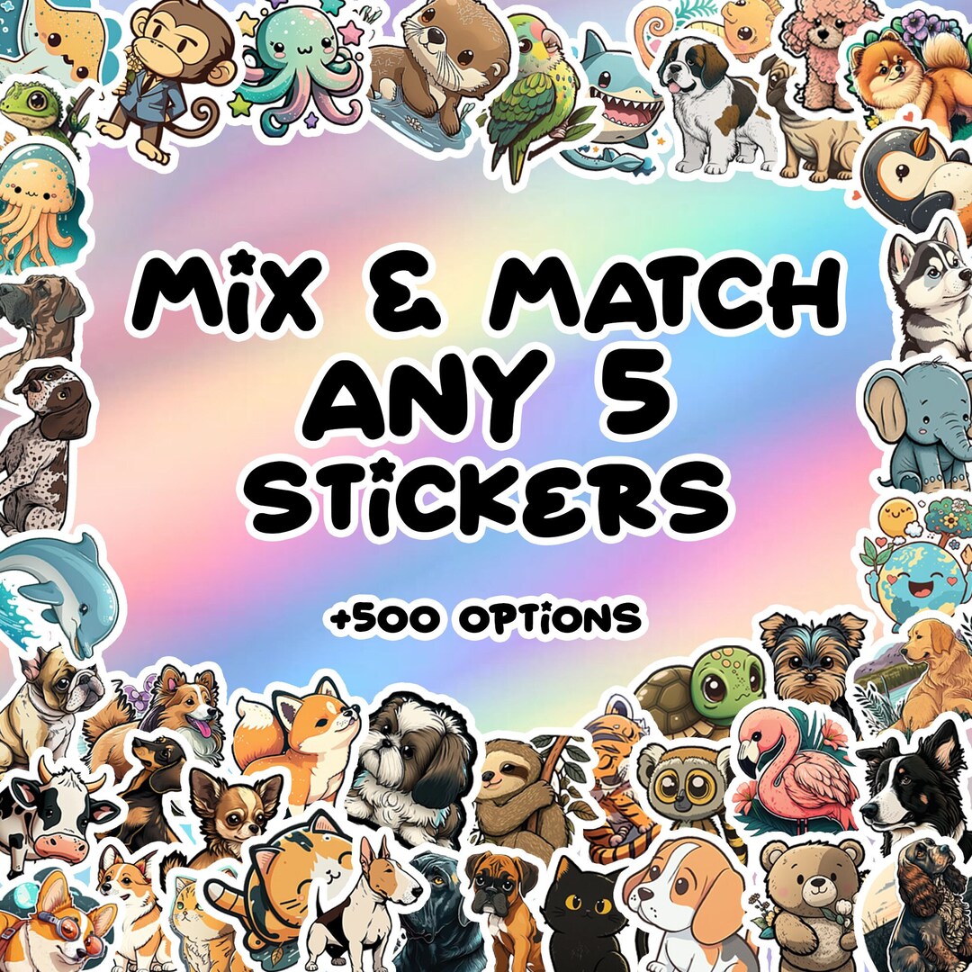 Custom 5 Animal Sticker Pack, Choose Any 5 Stickers, Any 5 Sticker Pack, Sticker Pack, Custom