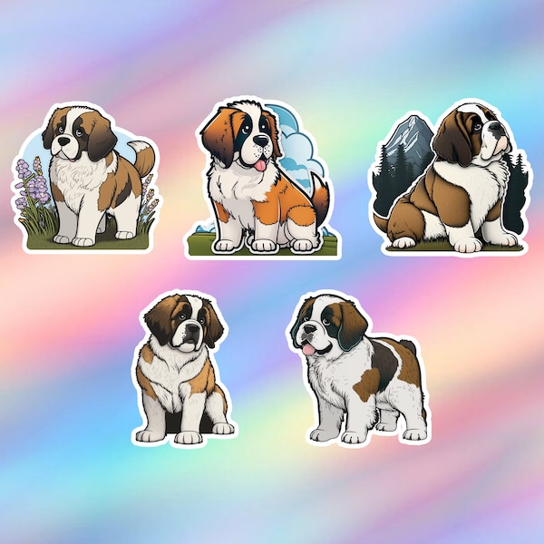 Cute Saint Bernard Stickers Pack of 5 Kawaii Dog Sticker Vinyl Laptop Sticker Animal Water bottle sticker Tumbler sticker Sticker Decal