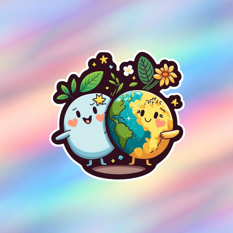 Cute Earth Sticker Kawaii Vinyl Laptop Sticker Planet Water - Etsy