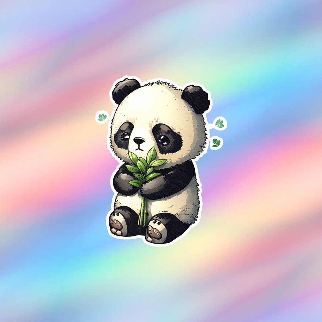 Cute Panda With Leaves Sticker Kawaii Animal Vinyl Laptop Sticker Water ...