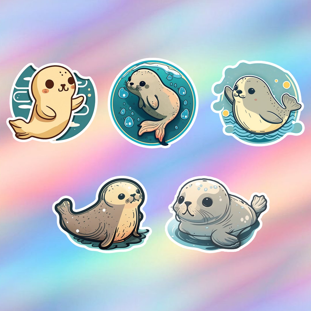 Cute Seal Stickers Pack of 5 Kawaii Seal Stickers Animal Vinyl Laptop