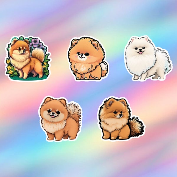 Cute Pomeranian Stickers Pack of 5 Kawaii Pomeranian Sticker Vinyl Laptop dog Water bottle sticker Tumbler Sticker Decal Sticker