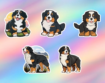 Cute Bernese Mountain Dog Stickers Pack of 5 Kawaii Dog Vinyl Laptop Sticker Water bottle sticker Tumbler sticker Skateboard Sticker Decal