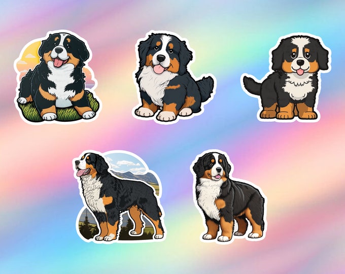 cute-bernese-mountain-dog-stickers-pack-of-5-kawaii-dog-vinyl-laptop