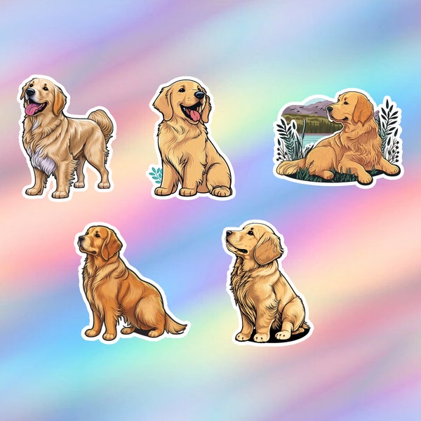 Cute Golden Retriever Stickers Pack of 5 Kawaii Dog Sticker Vinyl Laptop Sticker Animal Water bottle sticker Tumbler sticker Sticker Decal