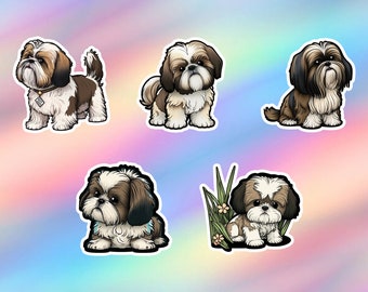 Cute Shih Tzu Stickers Pack of 5 Kawaii Shih Tzu Sticker Vinyl Laptop dog Water bottle sticker Animal Tumbler Sticker Decal Sticker