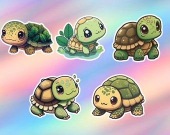 Cute Turtle Stickers Pack of 5 Kawaii Animal Vinyl Laptop Sticker Water bottle sticker Tumbler sticker Skateboard Sticker Decal