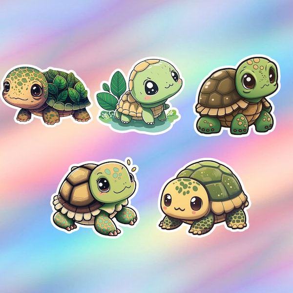 Mignon Turtle Stickers Pack de 5 Kawaii Animal Vinyl Laptop Sticker Water bottle sticker Tumbler sticker Skateboard Sticker Decal