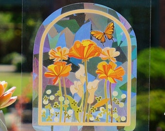 SUNCATCHER Golden Poppy Flowers | Rainbow Suncatcher, Sticker, Rainbow Maker, Decal, Window Decal, Window Sticker 5"