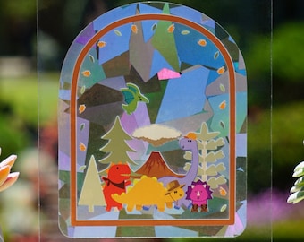 SUNCATCHER Dinosaurs Lava to Hike | Rainbow Suncatcher, Sticker, Rainbow Maker, Decal, Window Decal, Window Sticker 5&quot;
