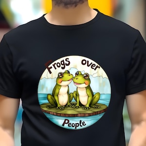 Kikkers boven mensen T-shirt - Grappig kikkershirt - Kikkerliefhebber cadeau - Schattige cartoon kikker T-shirt - Grappig natuurshirt - Speels kikkerontwerp