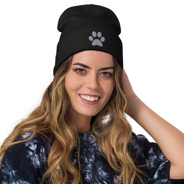 Paw Print Embroidered Beanie