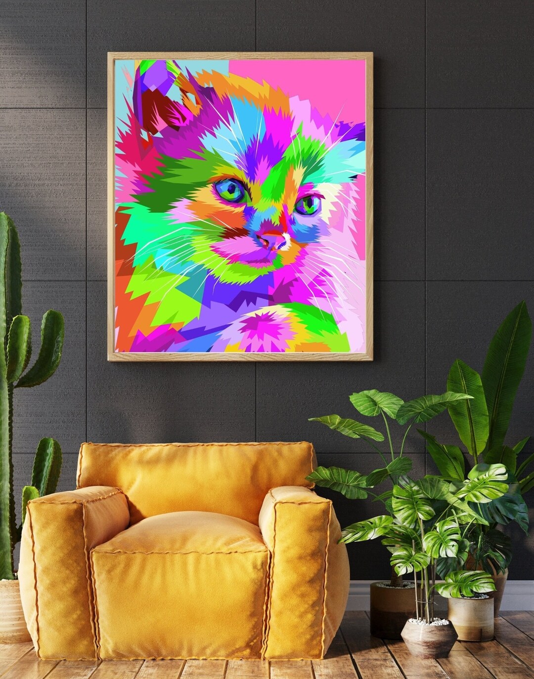 Colorful Pop Art Cat Kitten Wall Art Cat Poster Digital Art Etsy