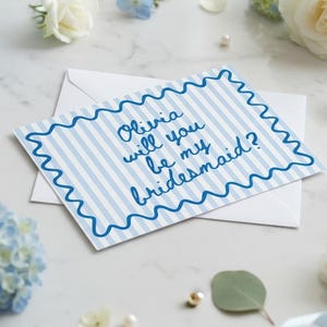 Printable Something Blue Bridesmaid Proposal Card | Will You Be My Bridesmaid | Maid of Honor Card | Whimsical Wavy Border Thank You Card