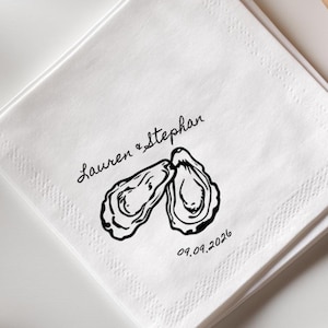 Logo de mariage modifiable de serviette de table de cocktail d'huîtres, mariage côtier, monogramme de mariage de plage pour le tableau des places assises, panneaux de bienvenue