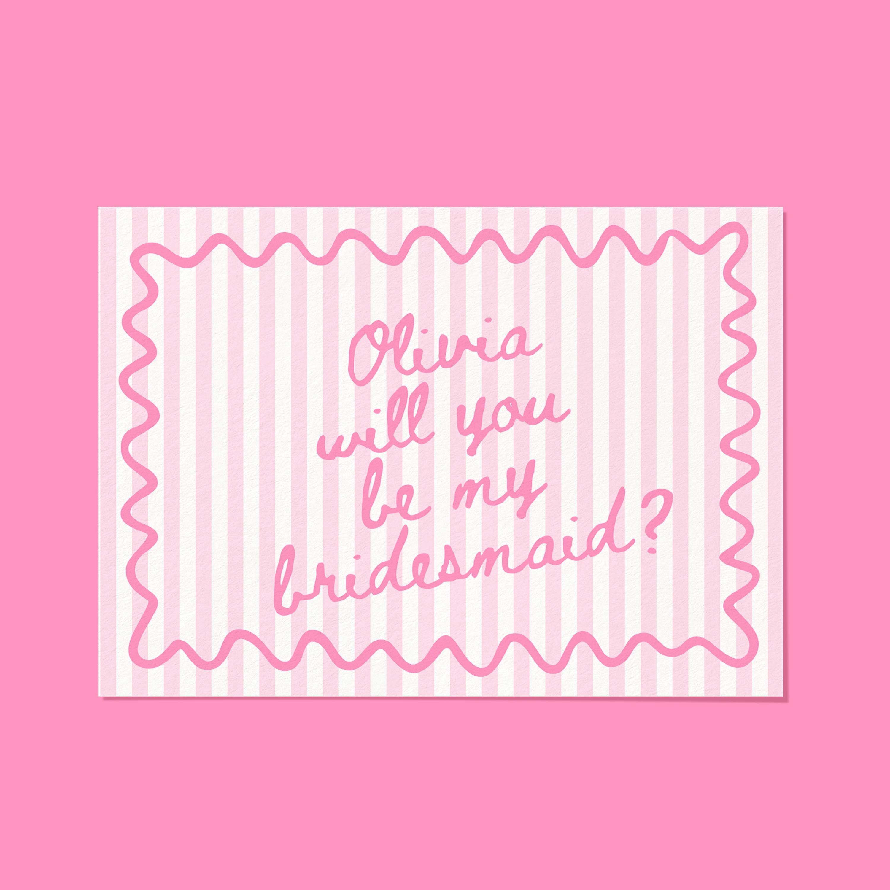 Printable Will You Be My Bridesmaid Card Green Striped Wavy Border