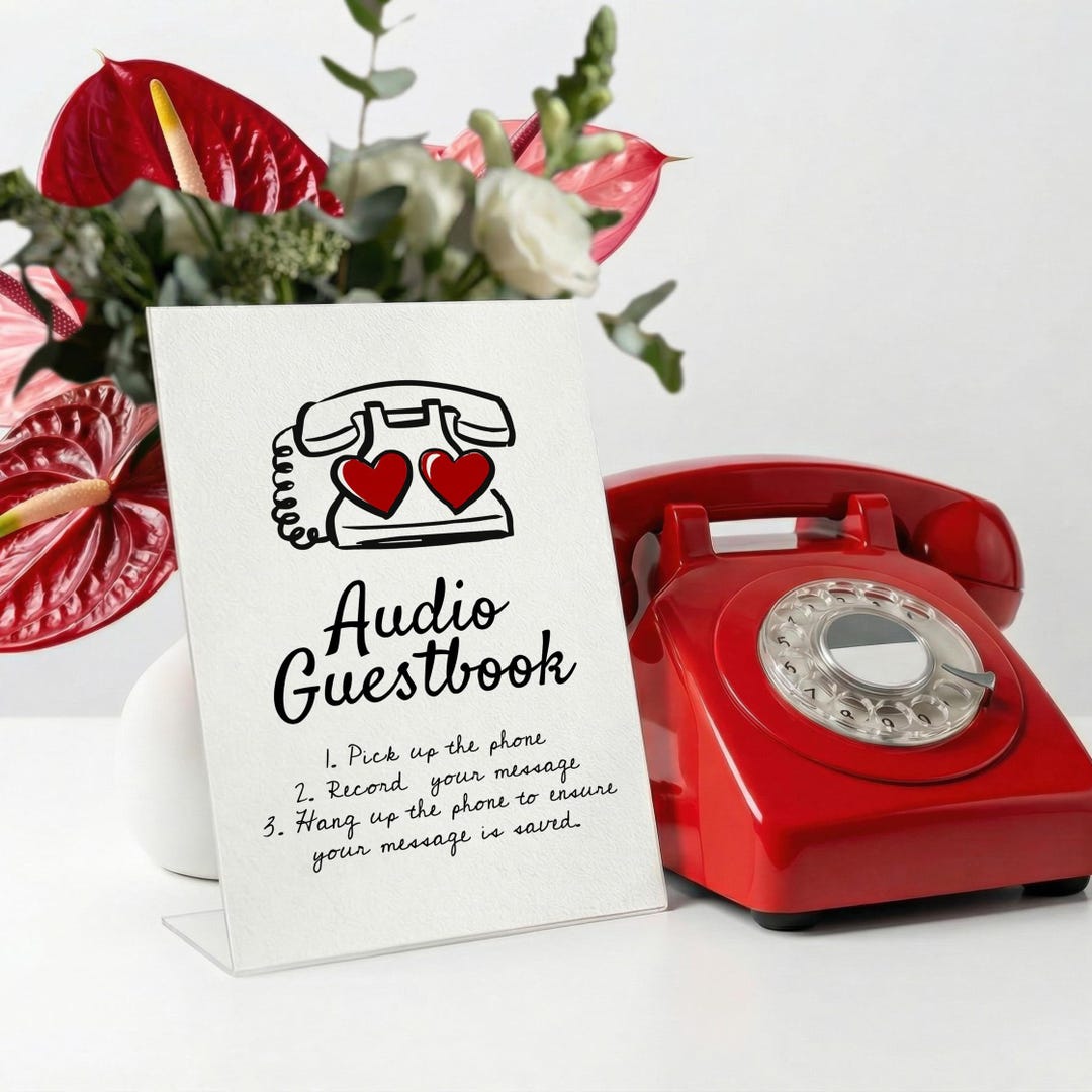 personalised audio guest book sign, wedding voicemail... Illustrated Audio Guest Book Sign, Whimsical Wedding Table Sign ...