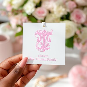 Familie-insteekkaart, vierkant cadeaukaartje met aangepast monogram, monogram cadeaukaartje van 3 inch, kaart bijsluiter, vierkant afdrukbaar label voor bedankje