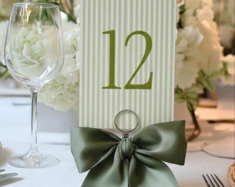 Striped Wedding Table Numbers, Printable Garden Wedding Table Number Cards, Minimalist Sage Green Table Signs