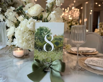 Números de mesa para bodas de bellas artes, tarjetas imprimibles con números de mesa para bodas de bellas artes con pinturas de paisajes campestres, letreros naturales para mesas de ensayo.
