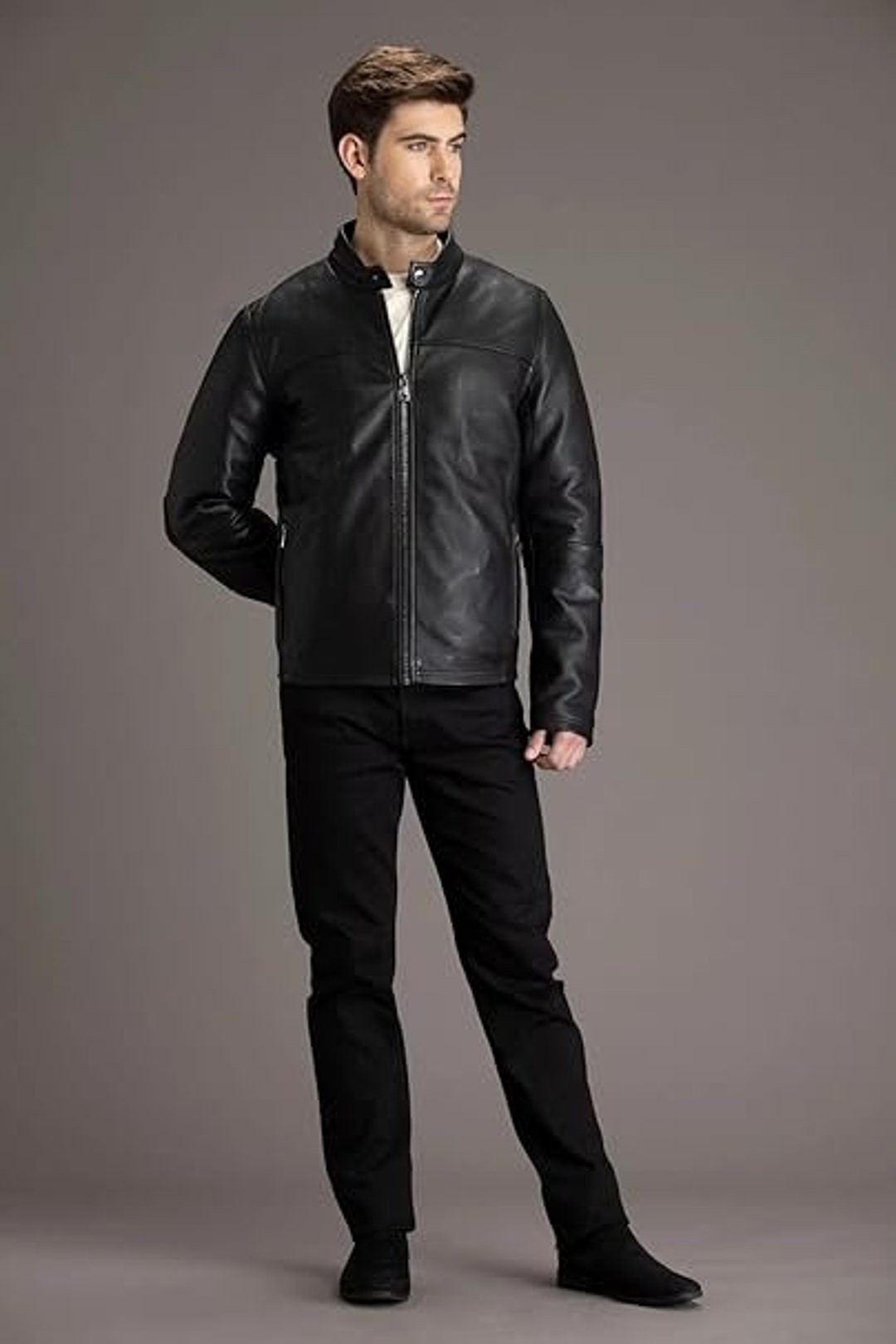 Men's Fashion Bomber Jacket Leather Jacket Men's - Etsy