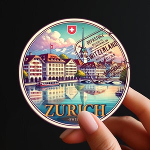 Swiss Decals Sticker, Switzerland Vinyl  Sticker,  Zurich sticker, Journal Sticker, travel ephemera, waterproof vinyl sticker