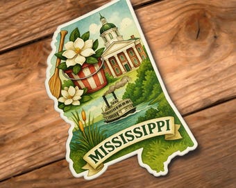 Pegatina de acuarela de Mississippi: Calcomanía de viaje retro