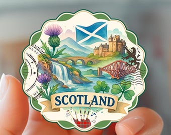 Scotland  Travel Sticker: Watercolor style,  Weatherproof and waterproof Vinyl Scottish Decal