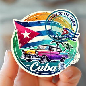 Cuba Vinyl  Sticker, luggage Sticker, travel ephemera, waterproof vinyl sticker, watercolor style