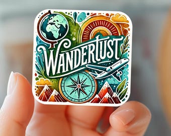Wanderlust Adventure sticker, travel stickers theme watercolor style, waterproof vinyl sticker