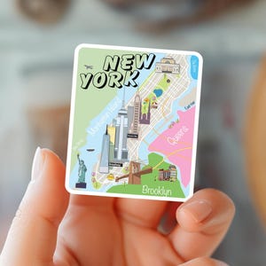 New York City Map Sticker – Illustrated NYC Landmarks & Boroughs Laptop, water waterbottle  Decal, waterproof