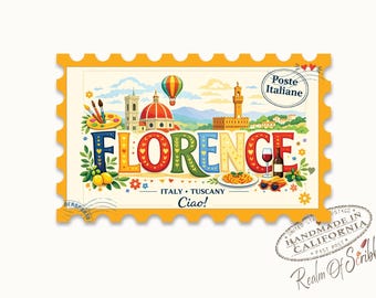 Florence, Italy Stamp Vinyl Sticker: Waterproof Die-Cut Water bottle Matte Waterproof Decal