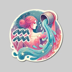Aquarius Zodiac Sticker: Watercolor Astrology, Waterproof Die Cut