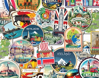 Europe Landmark Sticker Pack:  10, 20, or 30 stickers; Waterproof Travel Art Decals