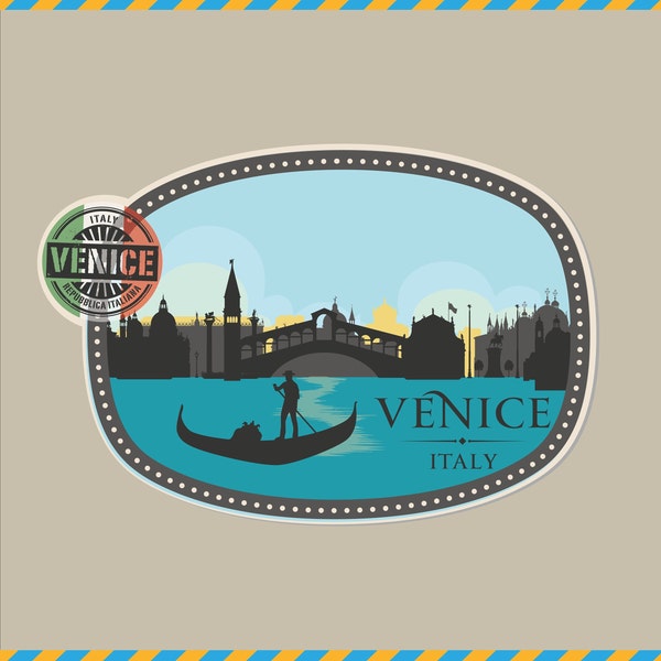 Sticker Italie, Sticker vinyle Venise, Carnet de voyage, Sticker bagage, Sticker Venise, éphémères de voyage, Sticker vinyle imperméable