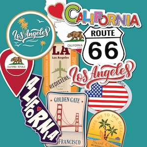 California Travel Sticker Pack: Vintage Style Waterproof Stickers