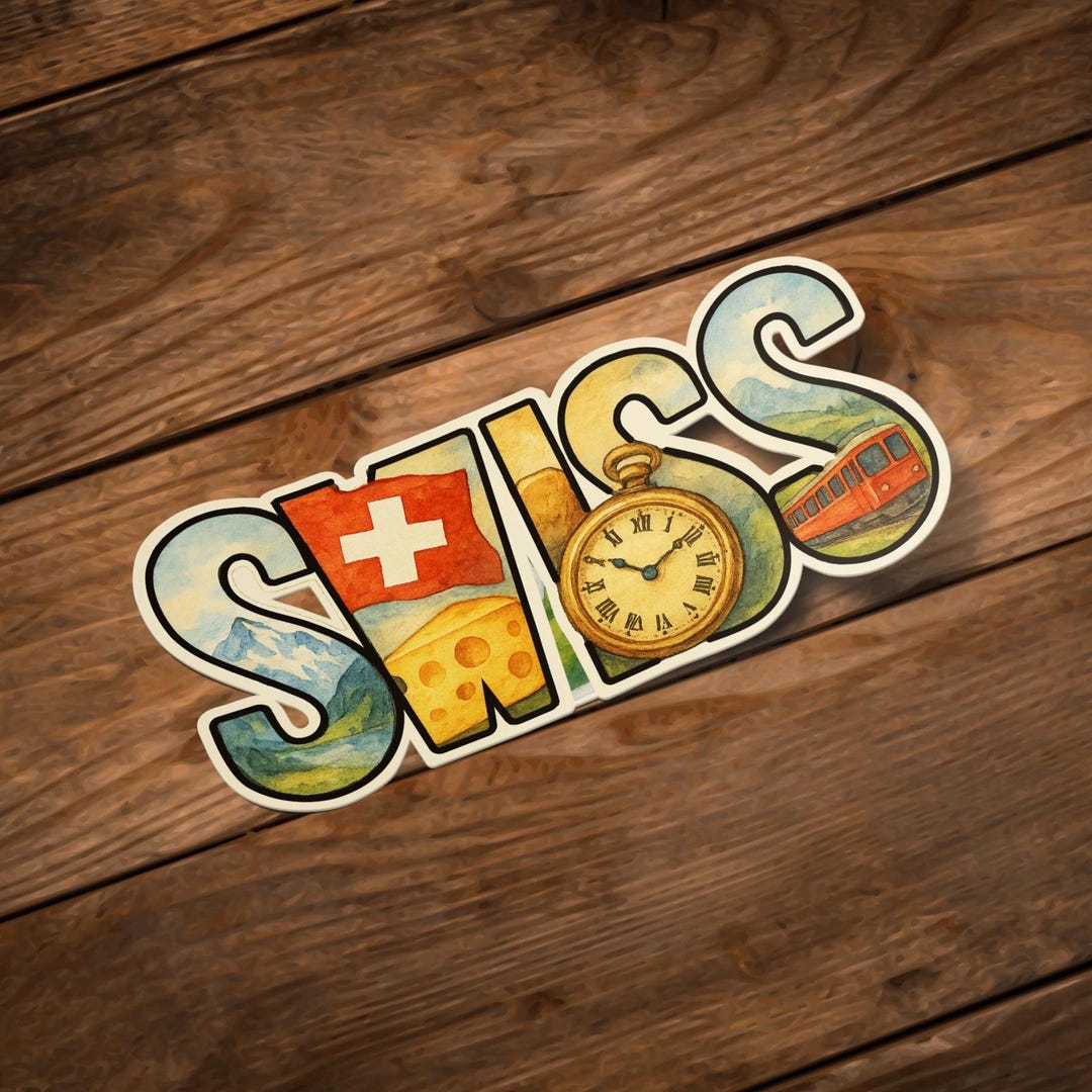 Swiss Sticker Vintage Watercolor Style Switzerland Vinyl Sticker ...