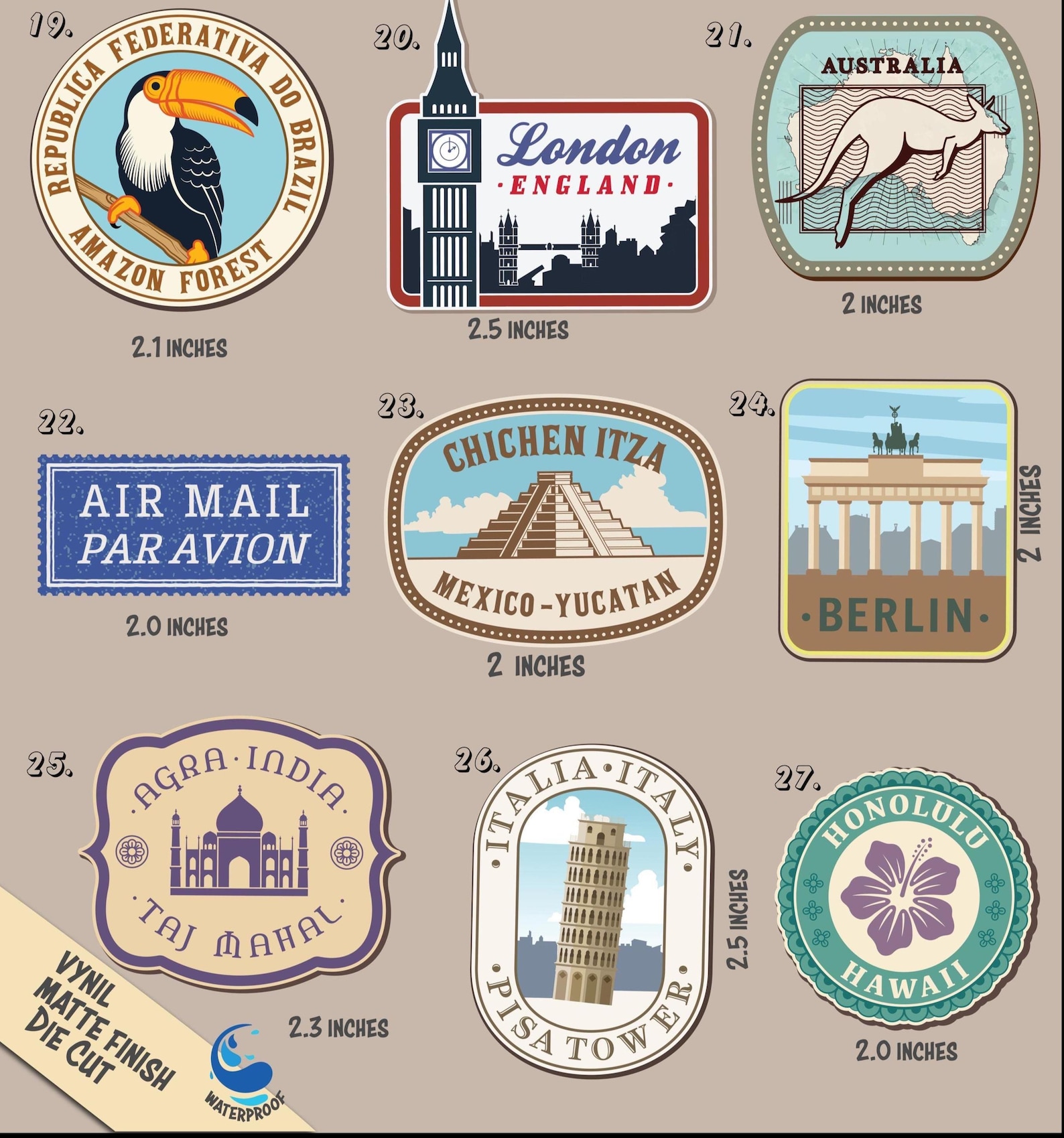 Vintage Travel Sticker Pack: Weatherproof Vinyl Decals, Handmade in ...