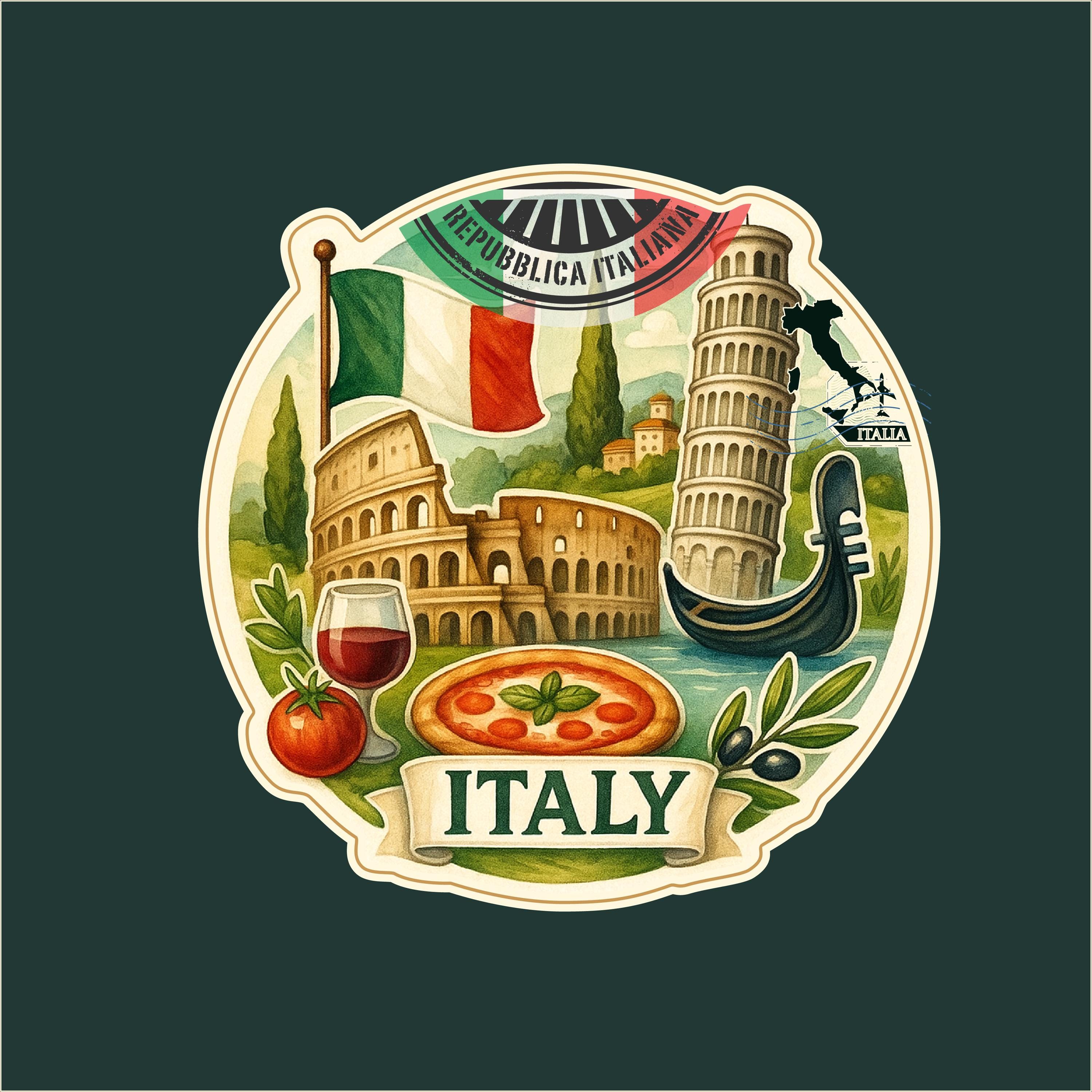 Italian Riviera Sticker Italy Travel Sticker: Watercolor Vintage Waterproof Vinyl Decal for ...