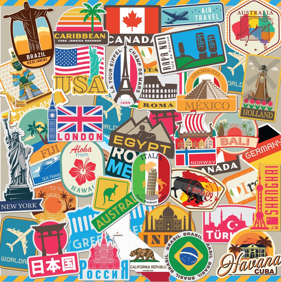 World Travel Stickers Pack 10/20/30/40 Piece, Travel Ephemera