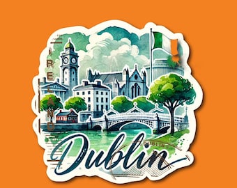 Ireland Dublin Travel Sticker: Watercolor Waterproof Vinyl Laptop, car, water bottle Decal