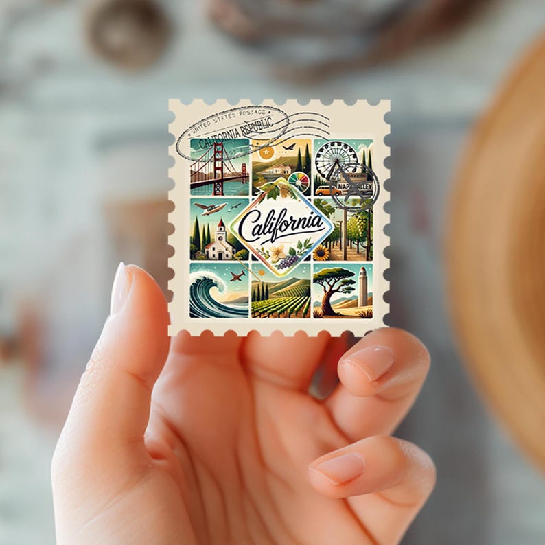 California Stamp Sticker: Watercolor Travel Ephemera - Etsy