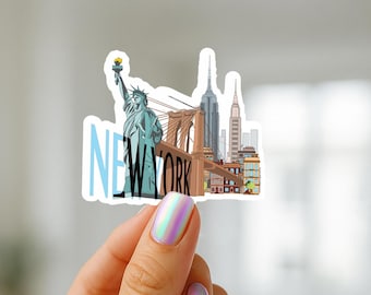 NYC Skyline Sticker, Statue of Liberty, Brooklyn Bridge, Waterproof Vinyl