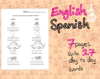 English to Spanish translations for Kinder and First Grade Downloadable PDF worksheets