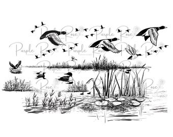 Duck Pond Tumbler Wrap PNG for Laser Engraving