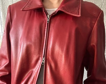 veste à double fermeture éclair danier en cuir rouge vintage