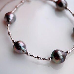 Zwarte armband en ketting met tahitiparel, 925 zilveren sieradenset met echte barokke zoutwaterparels afbeelding 2