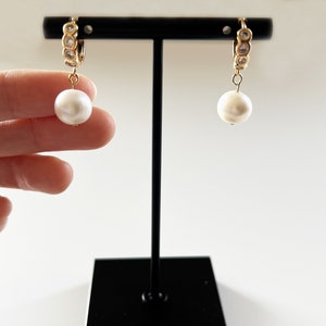 Zoetwaterparel Drop Earring Hoop, 18K Vergulde Natuurlijke Parel Dangle Oorbellen, Bruiloft Bruidsoorbellen, Cadeau voor haar