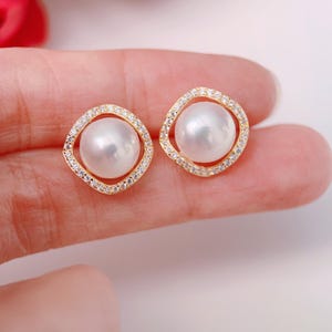 Freshwater Pearl Stud Earrings, Natural Pearl Earrings, Sterling Silver Earrings for Women