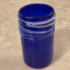 Handblown cobalt blue vase with white wrap